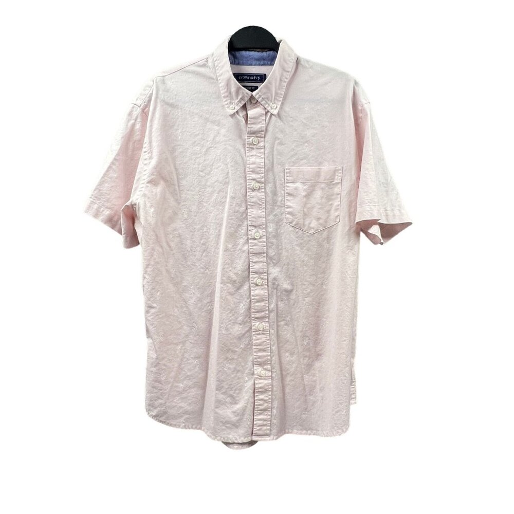 Crown & Ivy Shirt Men LG Pink Seahorse Classic‎ Fit Authentic Southern Shirting